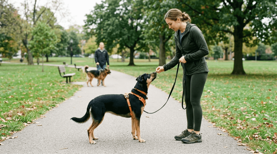 Training techniques for managing dog leash reactivity behavior.